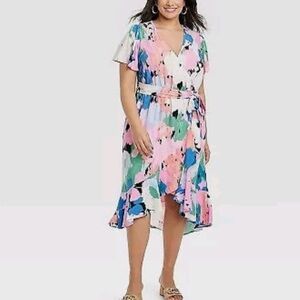 Ava& Viv Women's Flutter Short Sleeve Midi Wrap Dress Size XXL